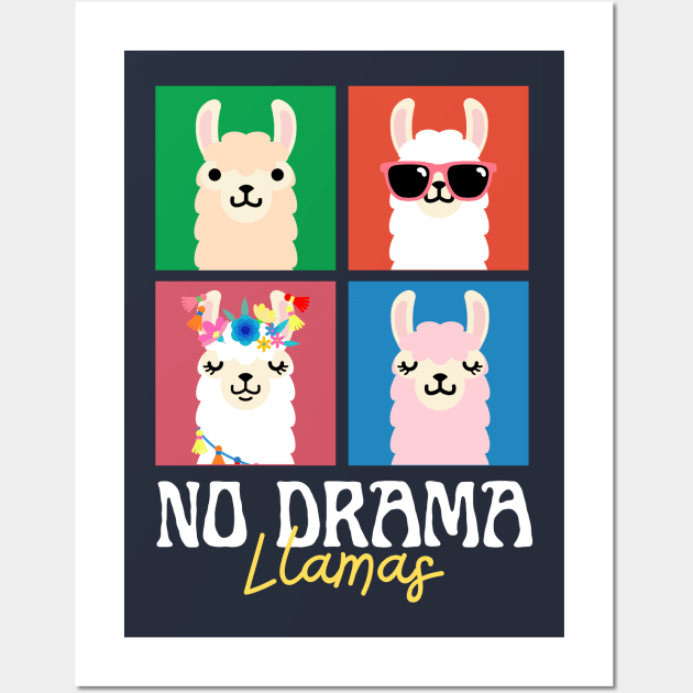 No Drama Llamas Squares Funny Vintage 70s Animal Lover Wall Art by DetourShirts